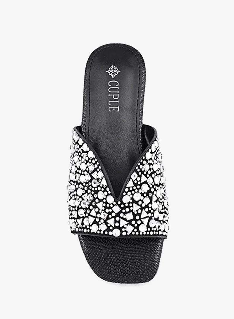Cuple Black Girls Embellished Flat Slides for Women | Best Price UAE