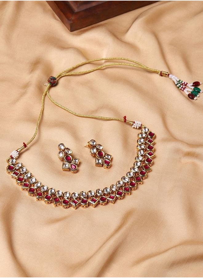 VOYLLA Kundan Gold Plated Brass Necklace Set  - Image 1