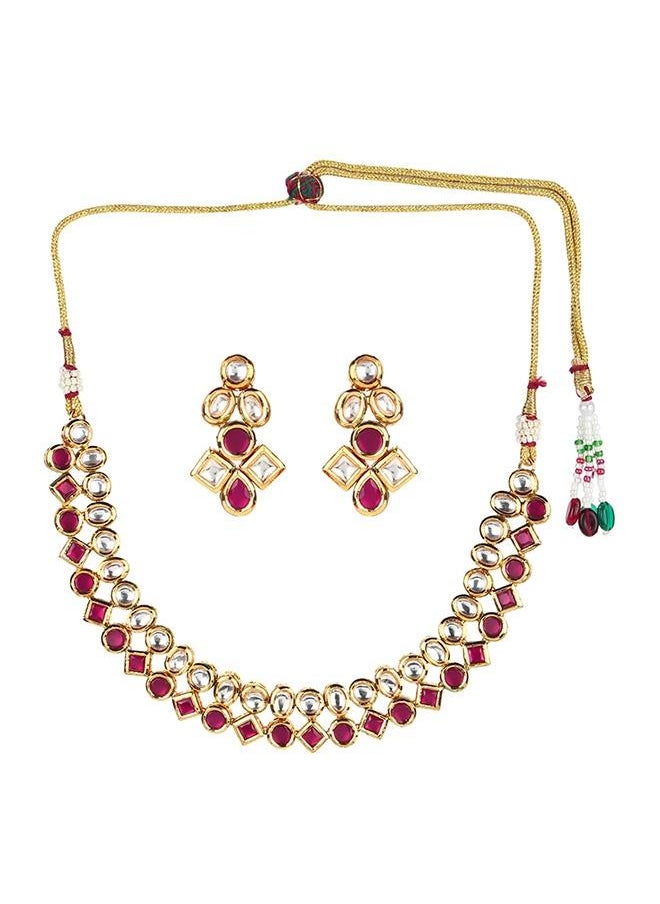 VOYLLA Kundan Gold Plated Brass Necklace Set  - Image 2