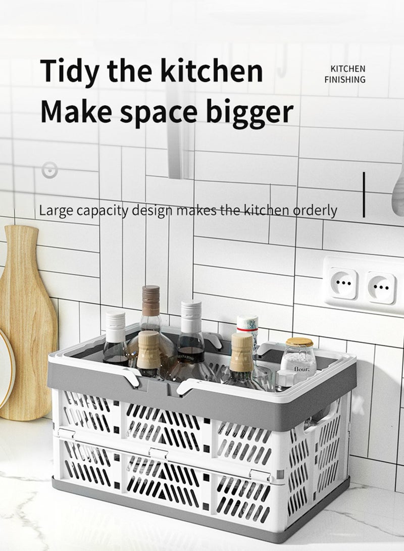 بيروي 25 سم * 38 سم * 20 سم سلة تخزين بلاستيكية قابلة للطي، سلة تخزين منزلية محمولة قابلة للتكديس، مناسبة لتخزين الخضروات والفواكه والبقالة والألعاب وغيرها - Image 4