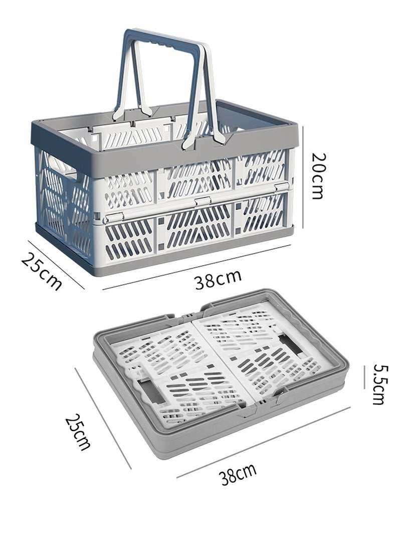 بيروي 25 سم * 38 سم * 20 سم سلة تخزين بلاستيكية قابلة للطي، سلة تخزين منزلية محمولة قابلة للتكديس، مناسبة لتخزين الخضروات والفواكه والبقالة والألعاب وغيرها - Image 2