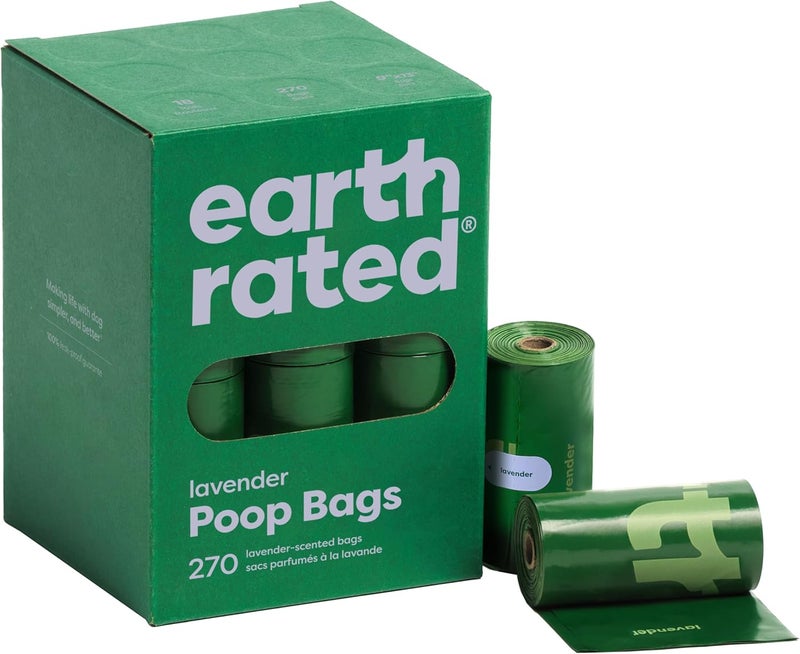 Earth Rated Showay Dog Poop Bags, 270 Extra Thick and Strong Poop Bags for Dogs, Guaranteed Leak-proof, Lavender-Scented, 18 Rolls, 15 Doggy Bags Per Roll, Each Dog Poop Bag Measures 9 x 13 Inches - Image 1