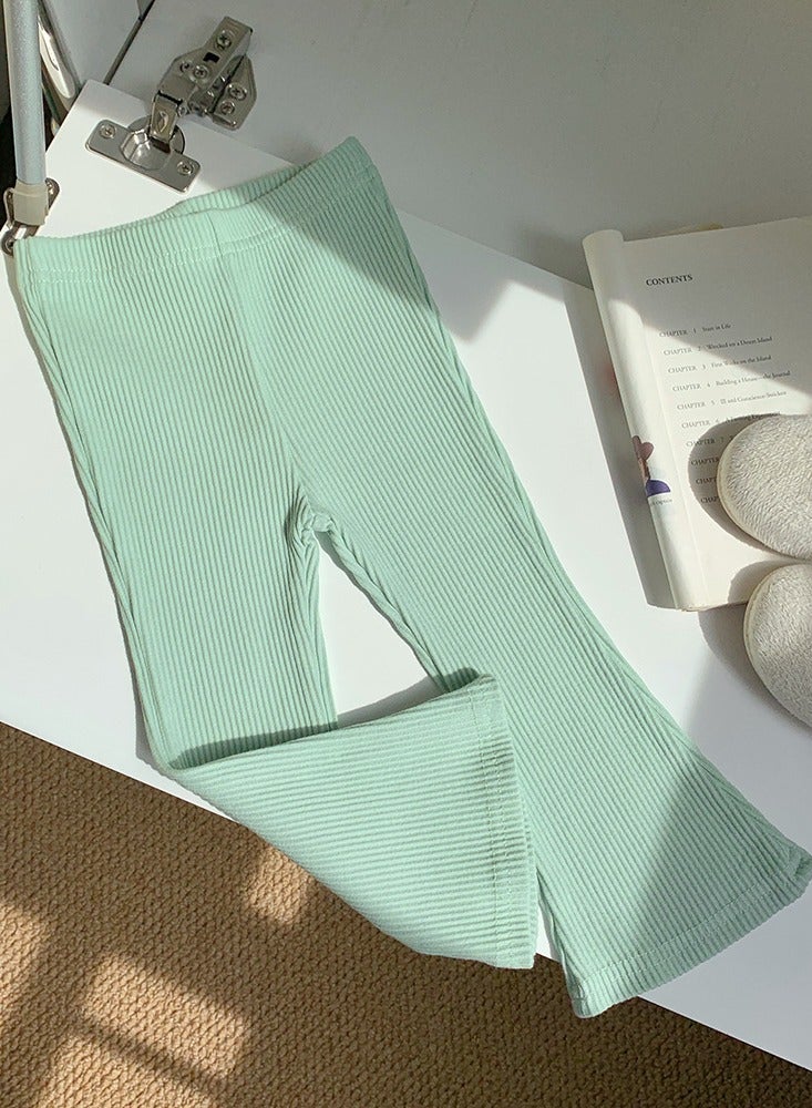 Loquat Girl's Solid Color Bell Bottoms Elastic Waist Flared Pants Green