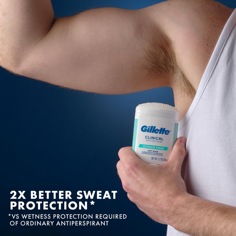 Gillette Clinical Antiperspirant and Deodorant for Men, 72hr Sweat & Odor Protection, Long Lasting Freshness, Anti-White Mark Technology, Soft Solid, Ultimate Fresh Scent, 1.7 oz (Pack of 3) - Image 4