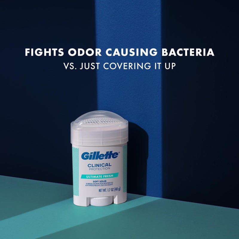 Gillette Clinical Antiperspirant and Deodorant for Men, 72hr Sweat & Odor Protection, Long Lasting Freshness, Anti-White Mark Technology, Soft Solid, Ultimate Fresh Scent, 1.7 oz (Pack of 3) - Image 5