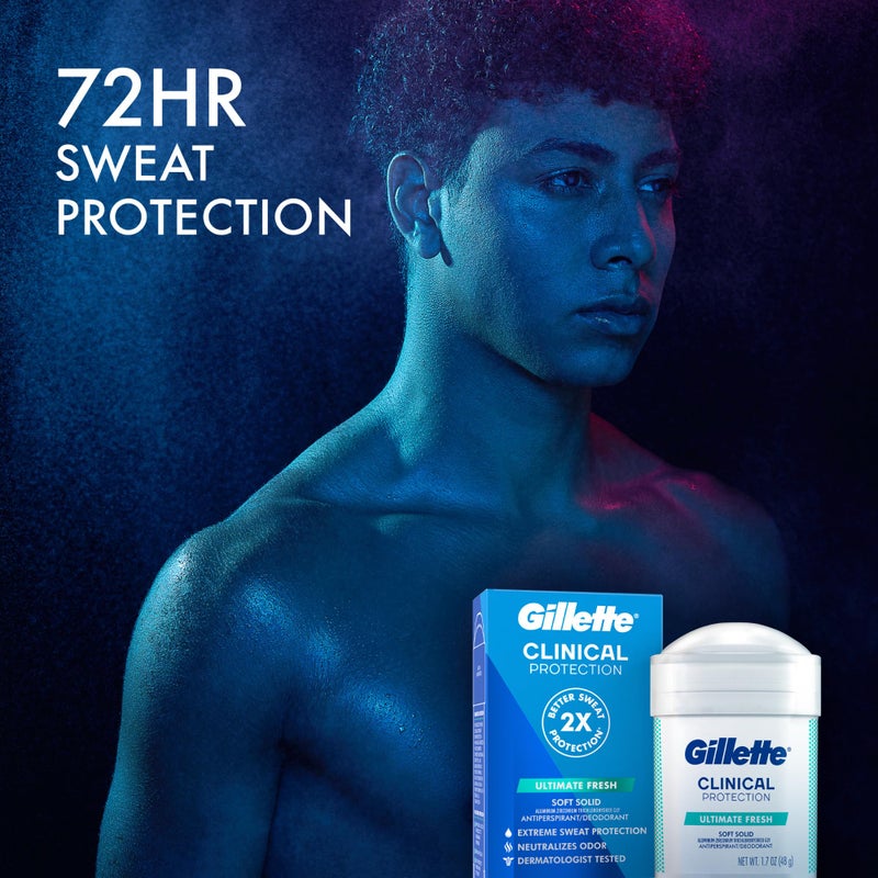 Gillette Clinical Antiperspirant and Deodorant for Men, 72hr Sweat & Odor Protection, Long Lasting Freshness, Anti-White Mark Technology, Soft Solid, Ultimate Fresh Scent, 1.7 oz (Pack of 3) - Image 3