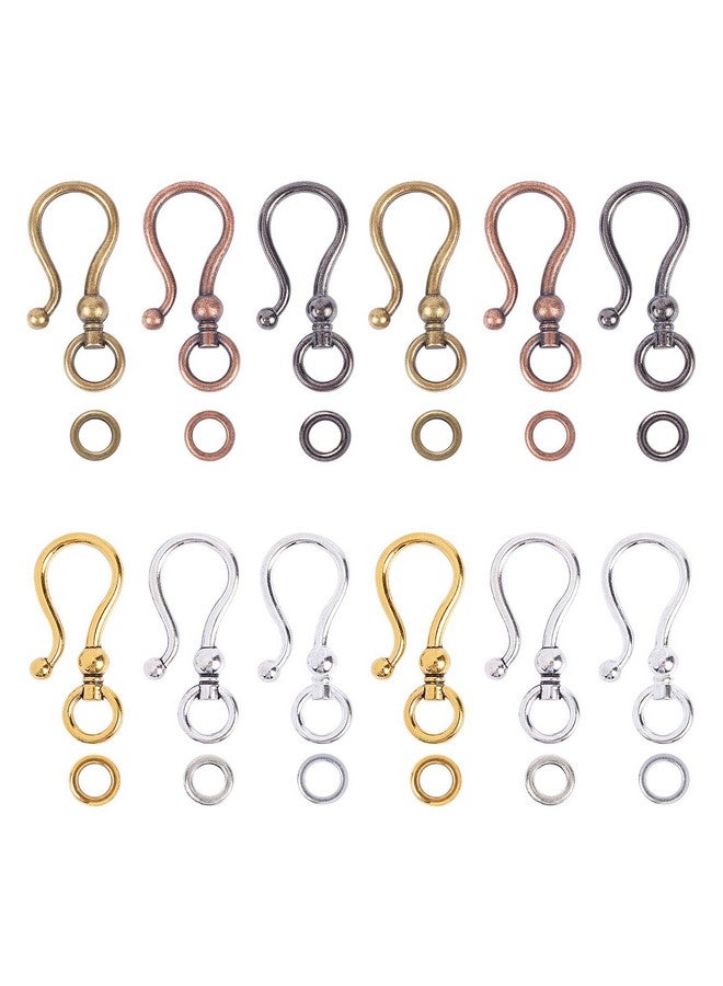 CHGCRAFT 48sets 6 Styles Tibetan Style Alloy S Hook Clasps for Bracelet Necklace Jewelry Making Mixed Color, 1.5x0.63x0.3inch - Image 1
