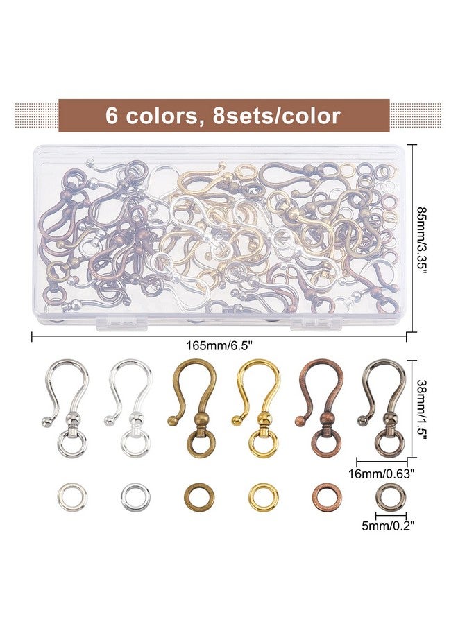 CHGCRAFT 48sets 6 Styles Tibetan Style Alloy S Hook Clasps for Bracelet Necklace Jewelry Making Mixed Color, 1.5x0.63x0.3inch - Image 2