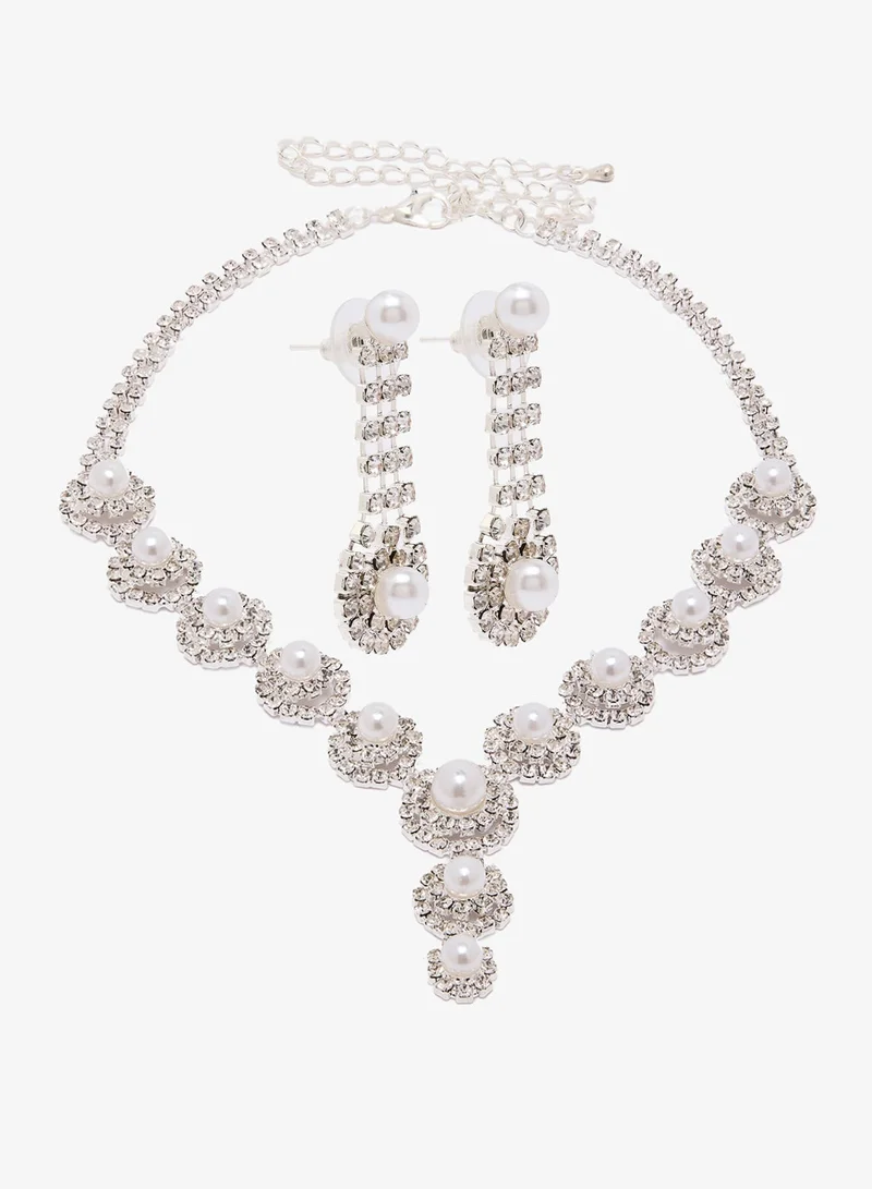 Khizana Silver Diamonte Necklace And Earrings Set