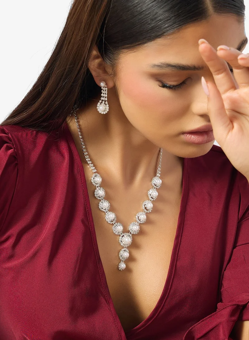 Khizana Silver Diamonte Necklace And Earrings Set