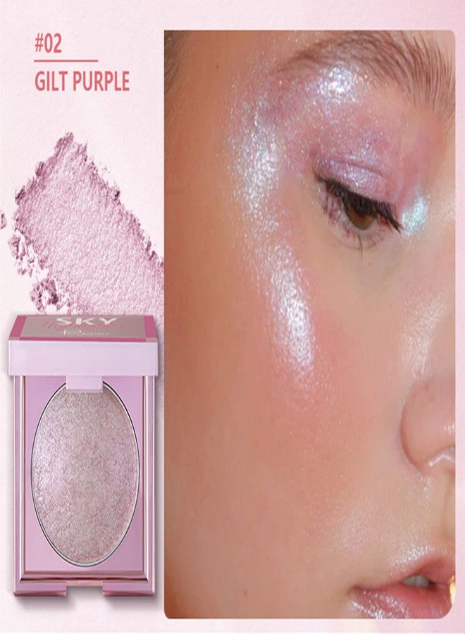 MAEPEOR Face Highlighter Palette 8 Colors Shimmer Glitter Pearl Highlighter Powder Sparkly Diamond Highlighting Palette for Face Cheek (02 Gilt Purple) - Image 2