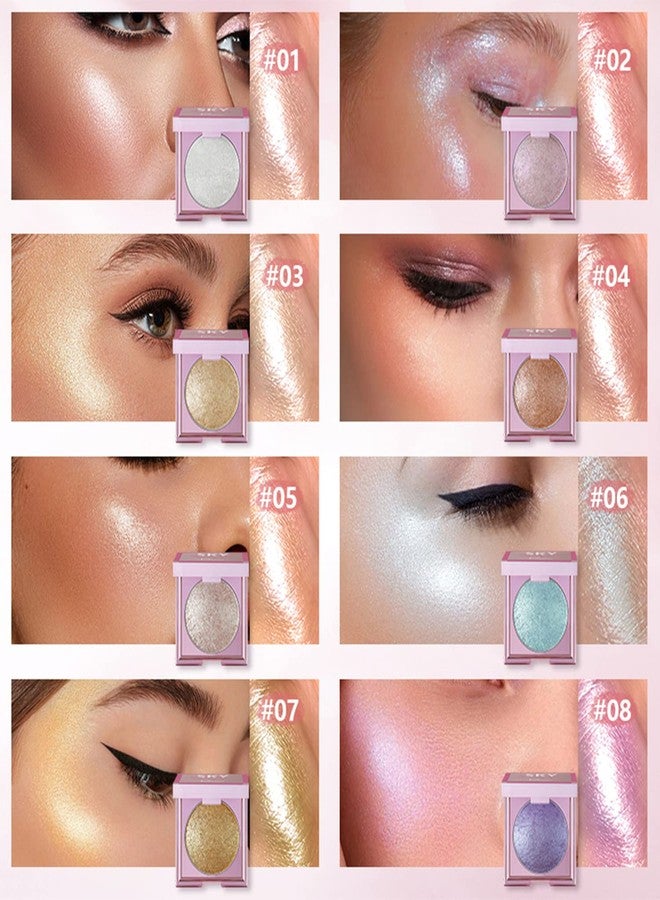 MAEPEOR Face Highlighter Palette 8 Colors Shimmer Glitter Pearl Highlighter Powder Sparkly Diamond Highlighting Palette for Face Cheek (02 Gilt Purple) - Image 4