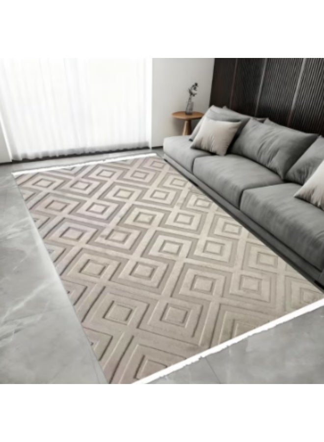 Luxury rug measuring 280x180 cm - Soft, embossed geometric pattern rug and mat. Modern rug for majlis, living rooms, and salons. High-quality luxury floor decor for homes, apartments, and villas. - Image 1