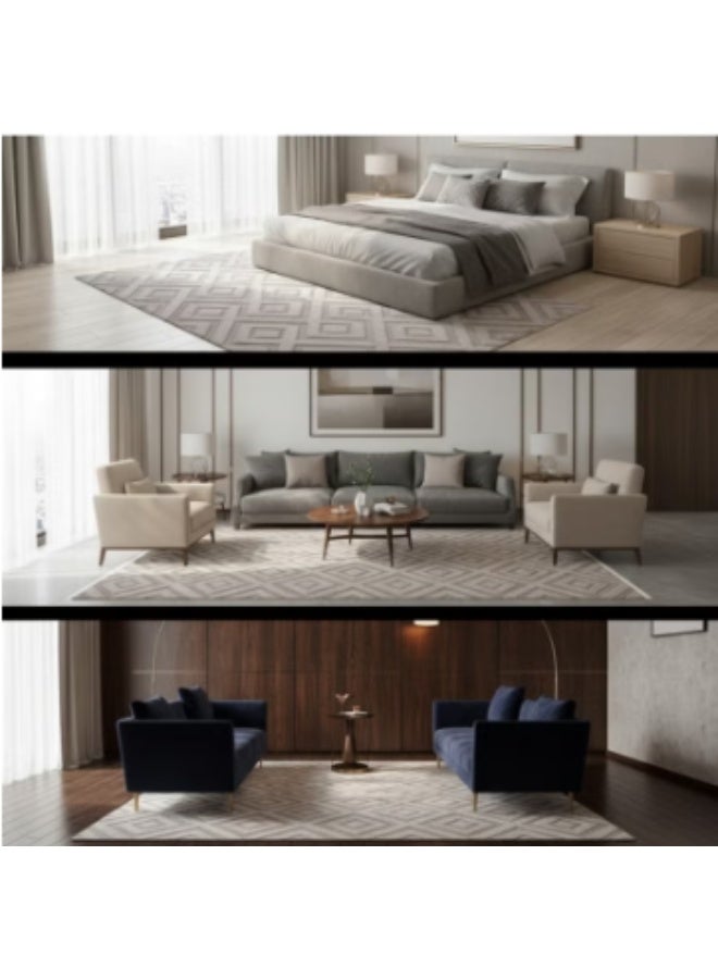 Luxury rug measuring 280x180 cm - Soft, embossed geometric pattern rug and mat. Modern rug for majlis, living rooms, and salons. High-quality luxury floor decor for homes, apartments, and villas. - Image 2