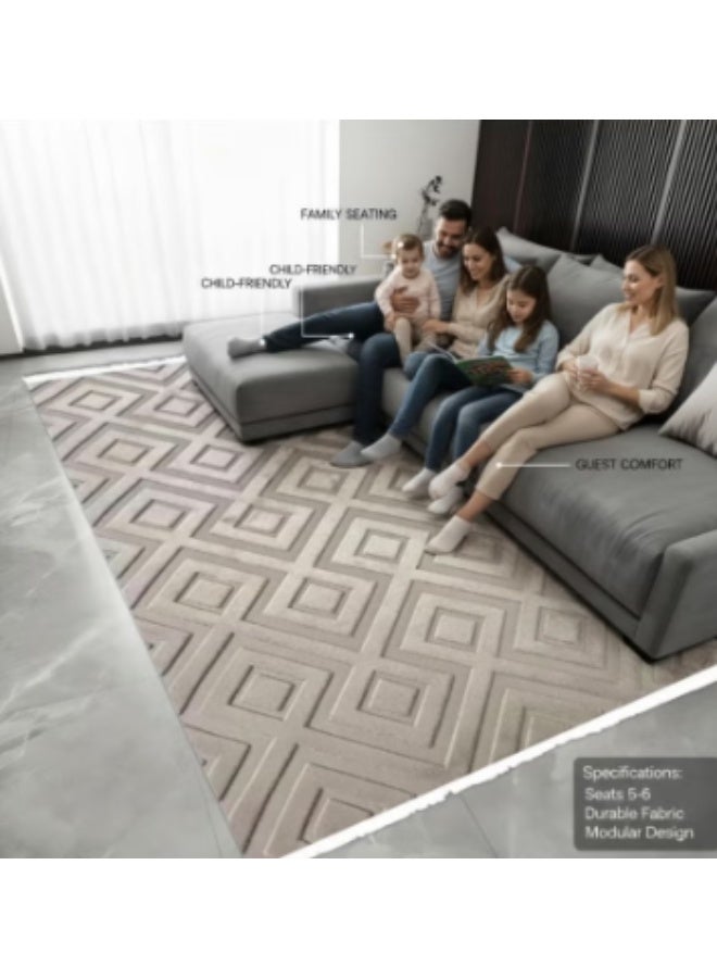 Luxury rug measuring 280x180 cm - Soft, embossed geometric pattern rug and mat. Modern rug for majlis, living rooms, and salons. High-quality luxury floor decor for homes, apartments, and villas. - Image 3