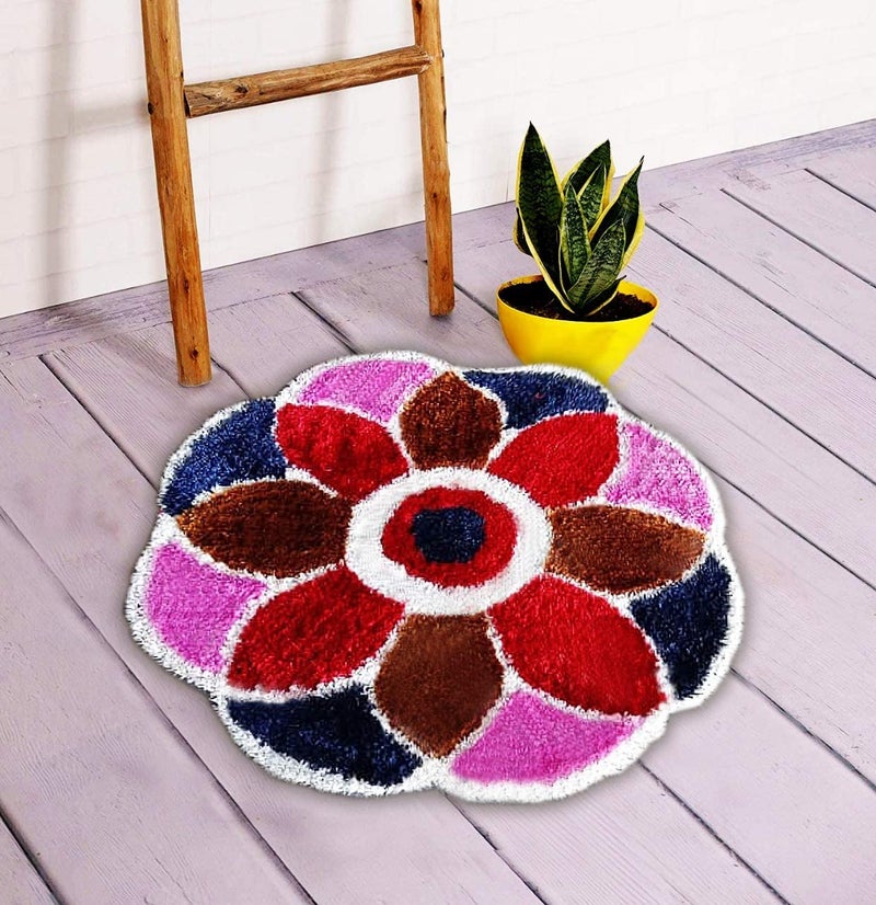 StromX Traditional As Well As Cotton Antiskid Modern Rangoli Door Mat for Home Decoration (24x24 Inch, Pink) - Image 2