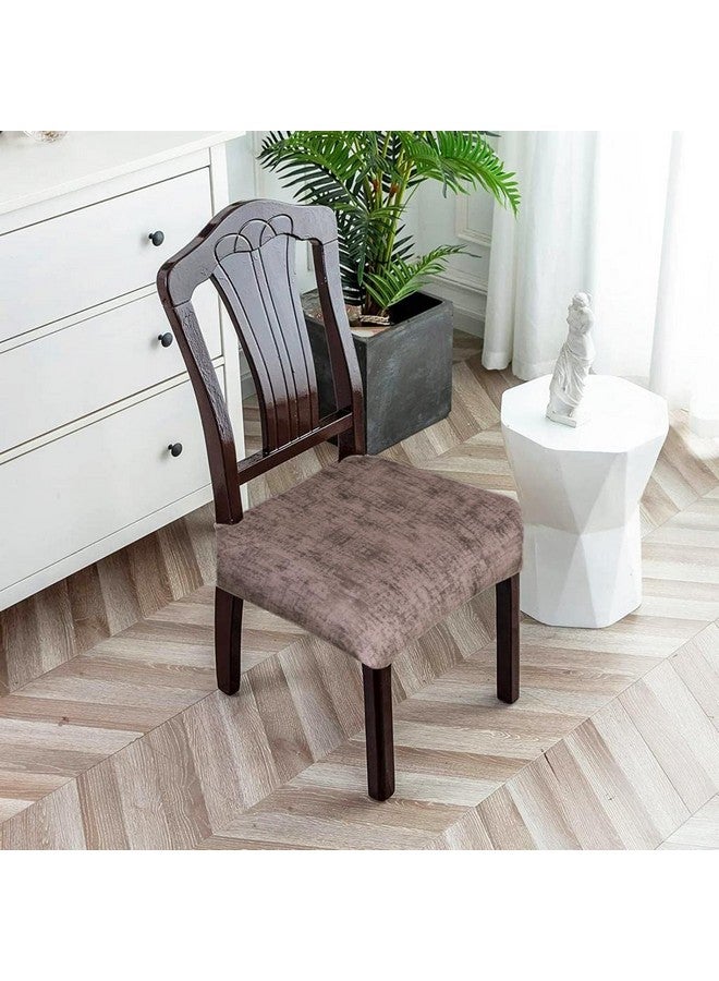 FABANE Spandex Universal Size Dining Chair Seat Cover Set Of 4 Seater Pcs Are Easily Washable Strechable And Comfortable For Dining Room Home Decor Slip Cover (Texture Brown) - Image 1