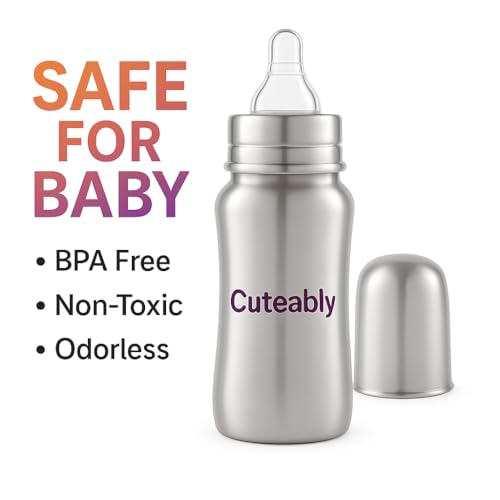 Cuteably Stainless Steel Wide Mouth Bottle | Anti-Colic Nipple Baby | Rust-Free BPA-Free Bottles for Newborn (200 ML) - Image 4
