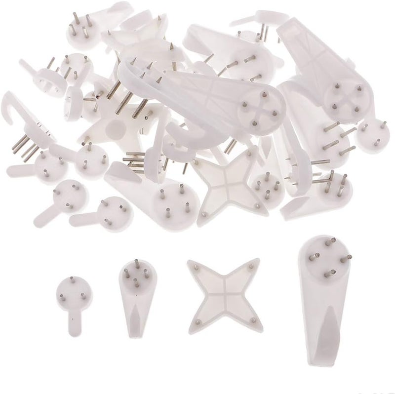 klarako Large Small Mixed White Plastic Non Trace Hardwall Drywall Picture Hanger Hook  Pack of 40 22mm  43mm - Image 1