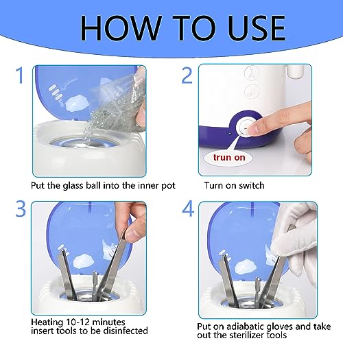 GoLashFun Nail Tool Sterilizer Machine,High Temperature Sterilization Nail Tool Cleaning Pot for Manicure Nail Salon Nipper Hair Cutting Scissors Cleaning Equipment (Blue with Storage Container) - Image 4