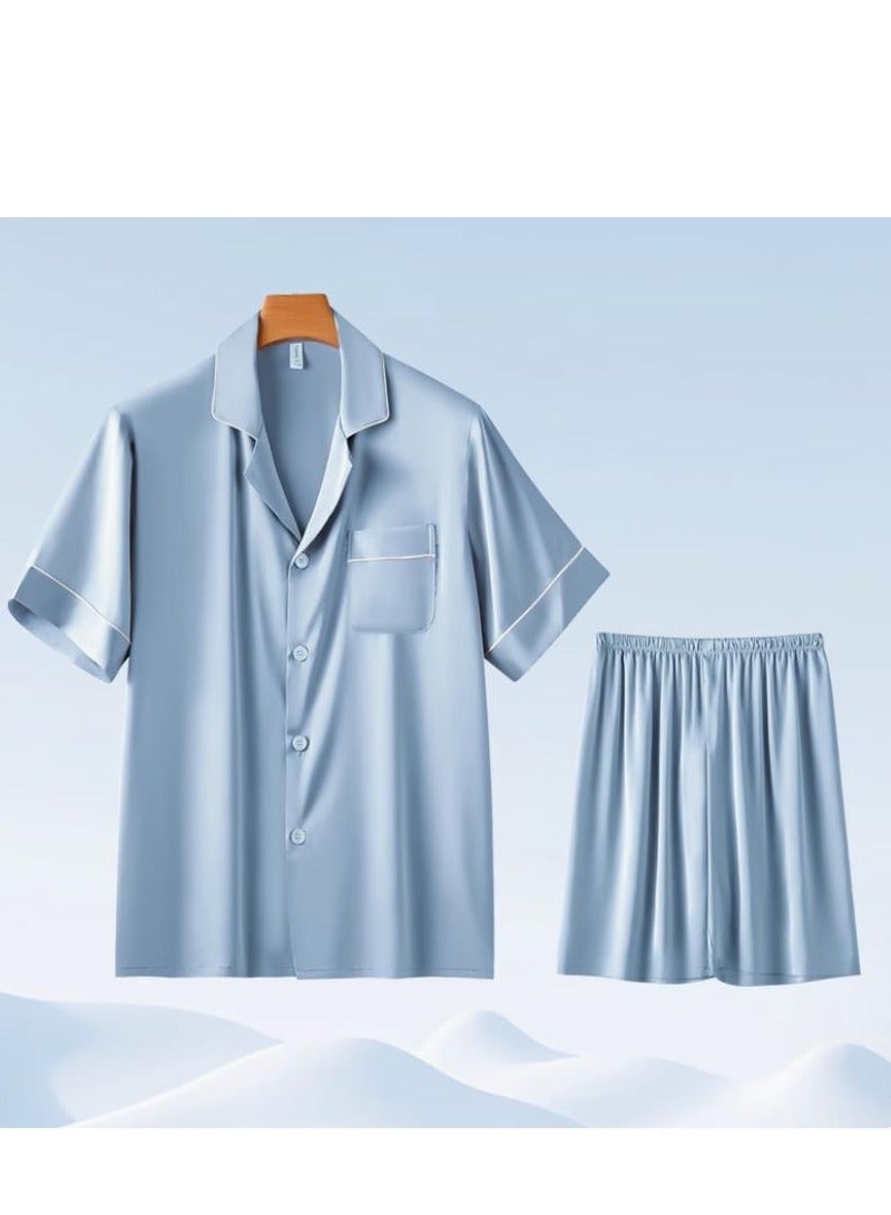 MIIOW Ice Silk Sleepwear Men's Simulated Silk Short  Sleeved High-End Home Suit Set - Image 1