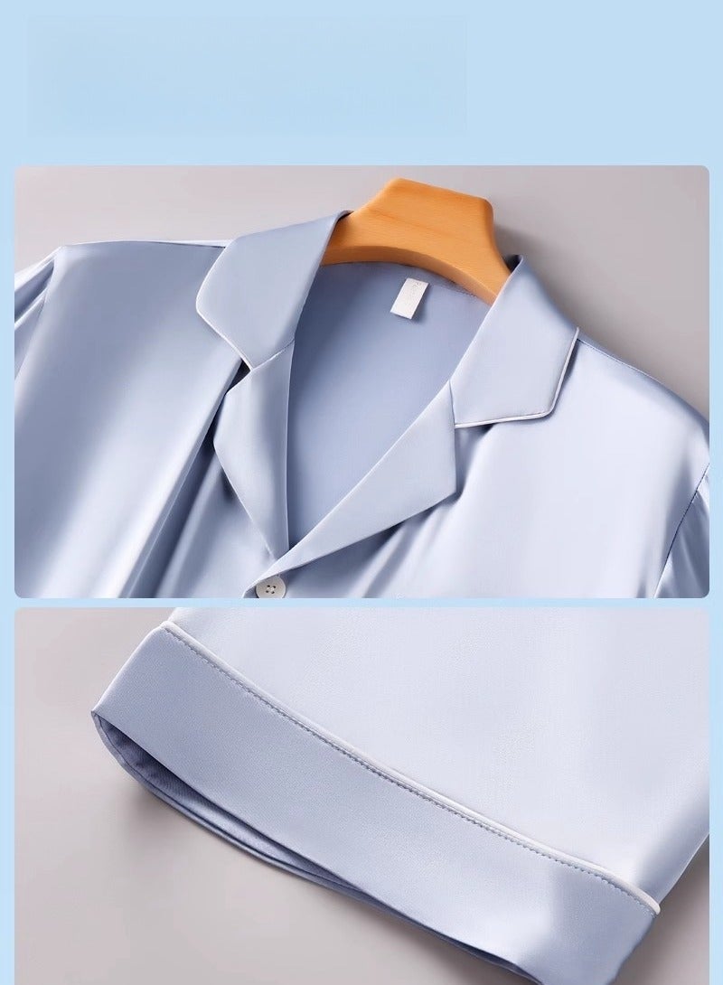 MIIOW Ice Silk Sleepwear Men's Simulated Silk Short  Sleeved High-End Home Suit Set - Image 4