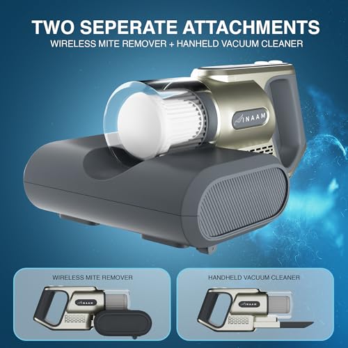 INAAM Cordless Vacuum Cleaner for Bed, Sofa & Carpet | UV Light Sterilization with 10,000 PA, Powerful Suction Mite Remover | HEPA Filter | Handheld Anti-Dust Cleaner for Pet Hair, Allergens & More - Image 3