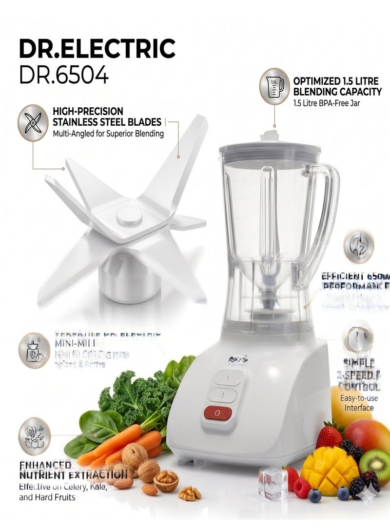 DR.ELECTRIC 2-in-1 Blender, 650 Watts, White, with Grinder, 1.5 Liter DR.6504 - Image 5