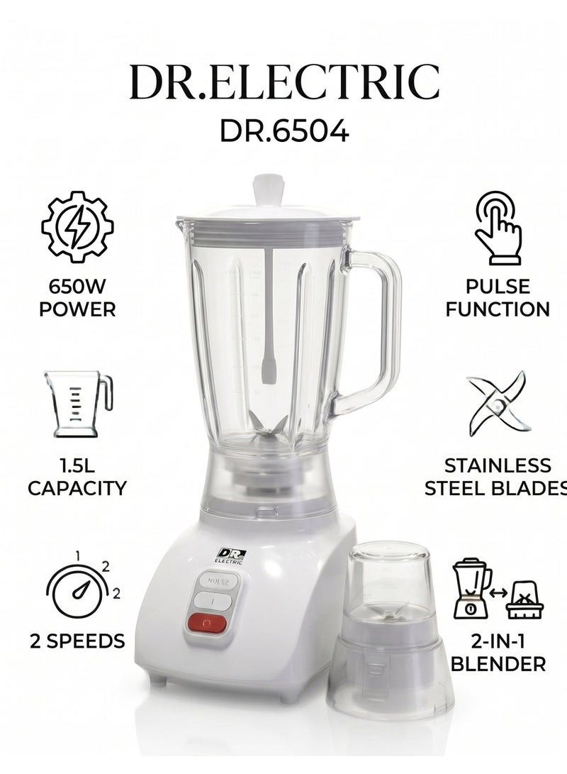 DR.ELECTRIC 2-in-1 Blender, 650 Watts, White, with Grinder, 1.5 Liter DR.6504 - Image 1