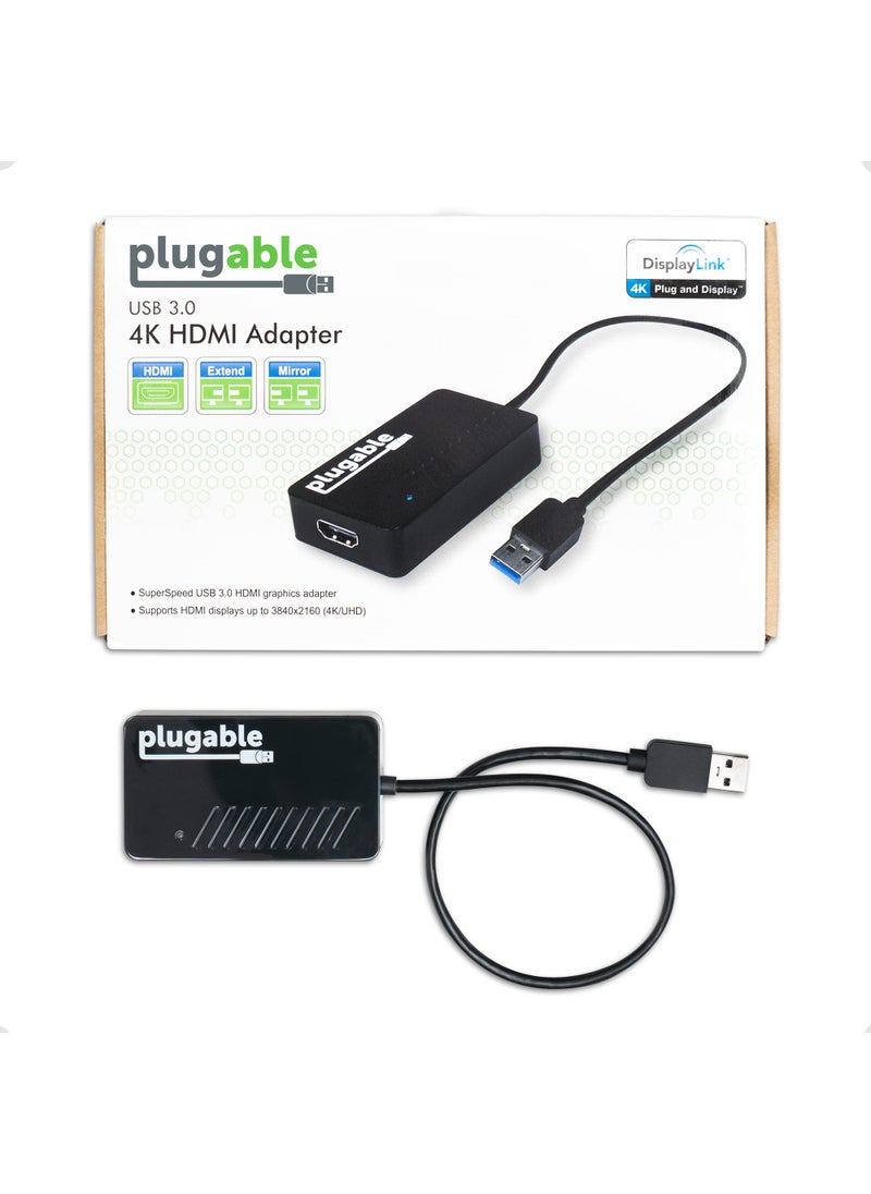 Plugable USB 3.0 to HDMI 4K DisplayLink Video Graphics Adapter for Multiple Monitors up to 3840x2160 Supports Windows, Mac, and ChromeOS