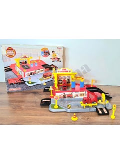 Apexma Toy Single Storey Fire Station Car Garage Track Set - 2 Pieces Metal Car Vehicle Station Set - Fire Garage Parking Track Game Set  - Image 5