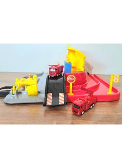 Apexma Toy Single Storey Fire Station Car Garage Track Set - 2 Pieces Metal Car Vehicle Station Set - Fire Garage Parking Track Game Set  - Image 1