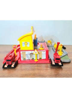 Apexma Toy Single Storey Fire Station Car Garage Track Set - 2 Pieces Metal Car Vehicle Station Set - Fire Garage Parking Track Game Set  - Image 2