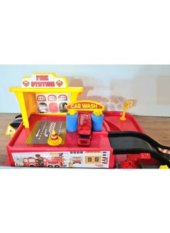Apexma Toy Single Storey Fire Station Car Garage Track Set - 2 Pieces Metal Car Vehicle Station Set - Fire Garage Parking Track Game Set  - Image 4