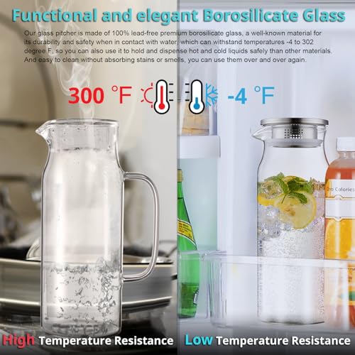 Bivvclaz 1.6 Liter 54 oz Glass Pitcher with Lid and Handle, Glass Carafe Water Pitcher for Hot/Cold Water, Iced Tea, Drinks, Coffee, Juice and Homemade Beverage - Image 5