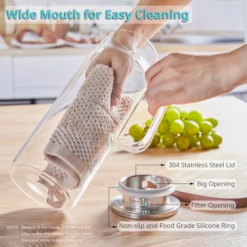 Bivvclaz 1.6 Liter 54 oz Glass Pitcher with Lid and Handle, Glass Carafe Water Pitcher for Hot/Cold Water, Iced Tea, Drinks, Coffee, Juice and Homemade Beverage - Image 4