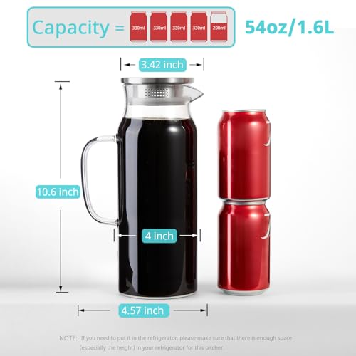 Bivvclaz 1.6 Liter 54 oz Glass Pitcher with Lid and Handle, Glass Carafe Water Pitcher for Hot/Cold Water, Iced Tea, Drinks, Coffee, Juice and Homemade Beverage - Image 2