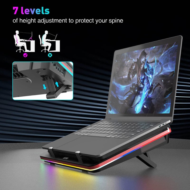 IETS GT500 Powerful Turbo-Fan (5000 RPM) RGB Laptop Cooling Pad with Infinitely Variable Speed,Seal Foam for Rapid Cooling Gaming Laptop,Dust Filter for Protect Laptop,13-17.3inch Laptop Cooler - Image 5
