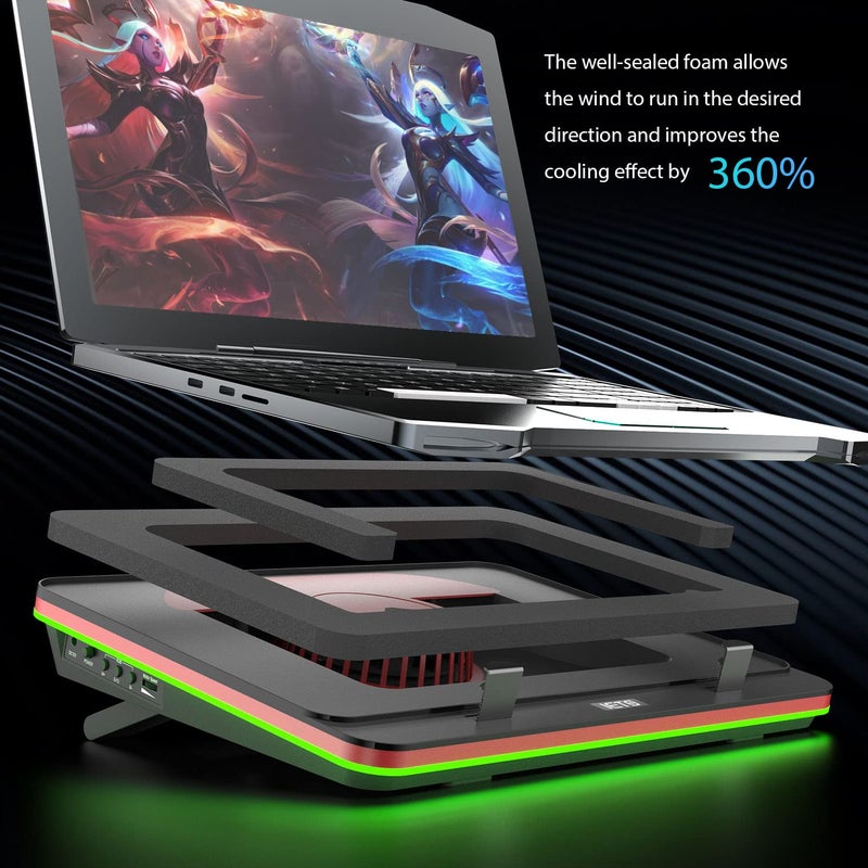 IETS GT500 Powerful Turbo-Fan (5000 RPM) RGB Laptop Cooling Pad with Infinitely Variable Speed,Seal Foam for Rapid Cooling Gaming Laptop,Dust Filter for Protect Laptop,13-17.3inch Laptop Cooler - Image 3