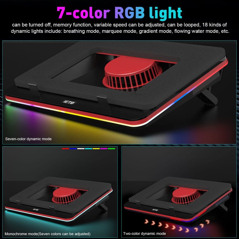 IETS GT500 Powerful Turbo-Fan (5000 RPM) RGB Laptop Cooling Pad with Infinitely Variable Speed,Seal Foam for Rapid Cooling Gaming Laptop,Dust Filter for Protect Laptop,13-17.3inch Laptop Cooler - Image 4