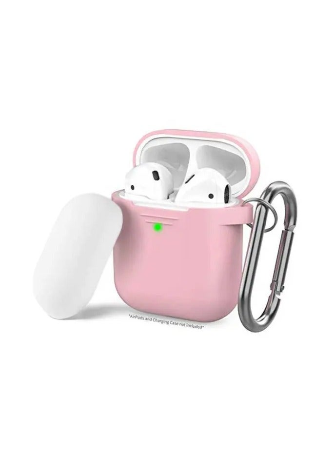 Ahastyle Silicone Case for AirPods 1/2 Generation Keychain Version Two Toned with Anti-Lost Ring / Scratch Resistant / Drop Resistant - Pink and White - Image 1
