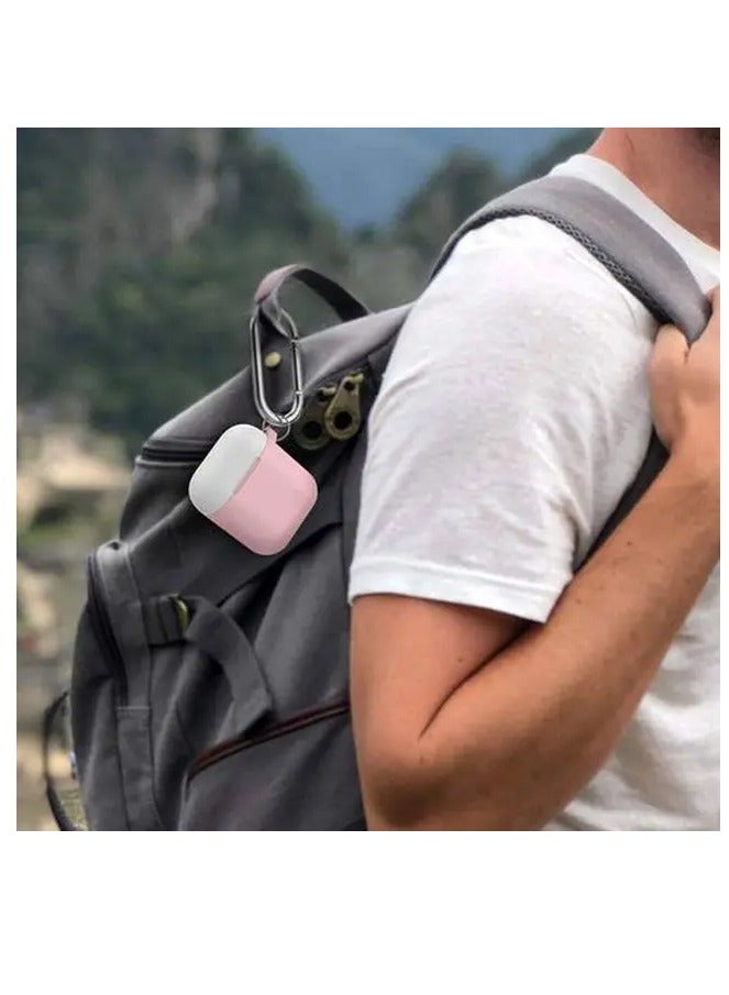 Ahastyle Silicone Case for AirPods 1/2 Generation Keychain Version Two Toned with Anti-Lost Ring / Scratch Resistant / Drop Resistant - Pink and White - Image 2