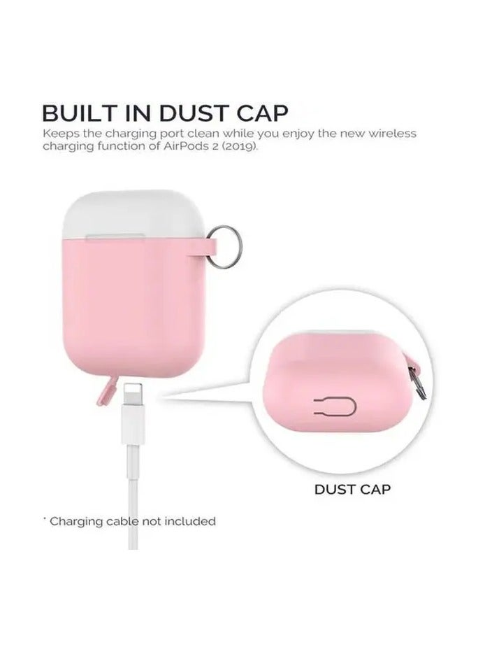 Ahastyle Silicone Case for AirPods 1/2 Generation Keychain Version Two Toned with Anti-Lost Ring / Scratch Resistant / Drop Resistant - Pink and White - Image 3