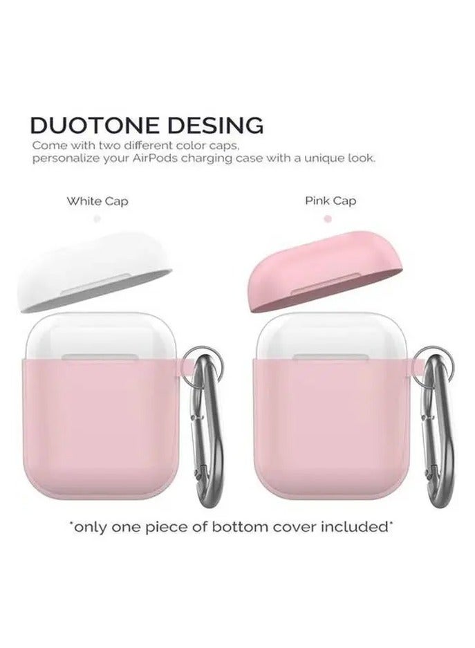 Ahastyle Silicone Case for AirPods 1/2 Generation Keychain Version Two Toned with Anti-Lost Ring / Scratch Resistant / Drop Resistant - Pink and White - Image 5