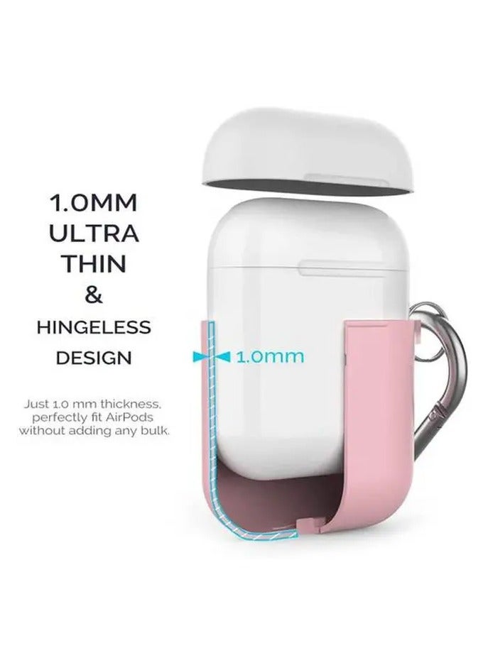 Ahastyle Silicone Case for AirPods 1/2 Generation Keychain Version Two Toned with Anti-Lost Ring / Scratch Resistant / Drop Resistant - Pink and White - Image 4