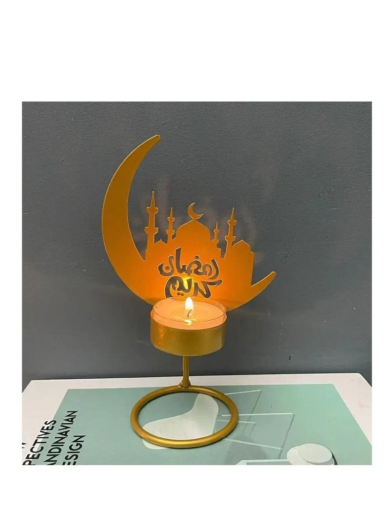 XiuWoo Ramadan Kareem Decorative Moon Shape Iron Candle Holder Eid Mubarak Candlestick Stand For Home Decorations - Image 1