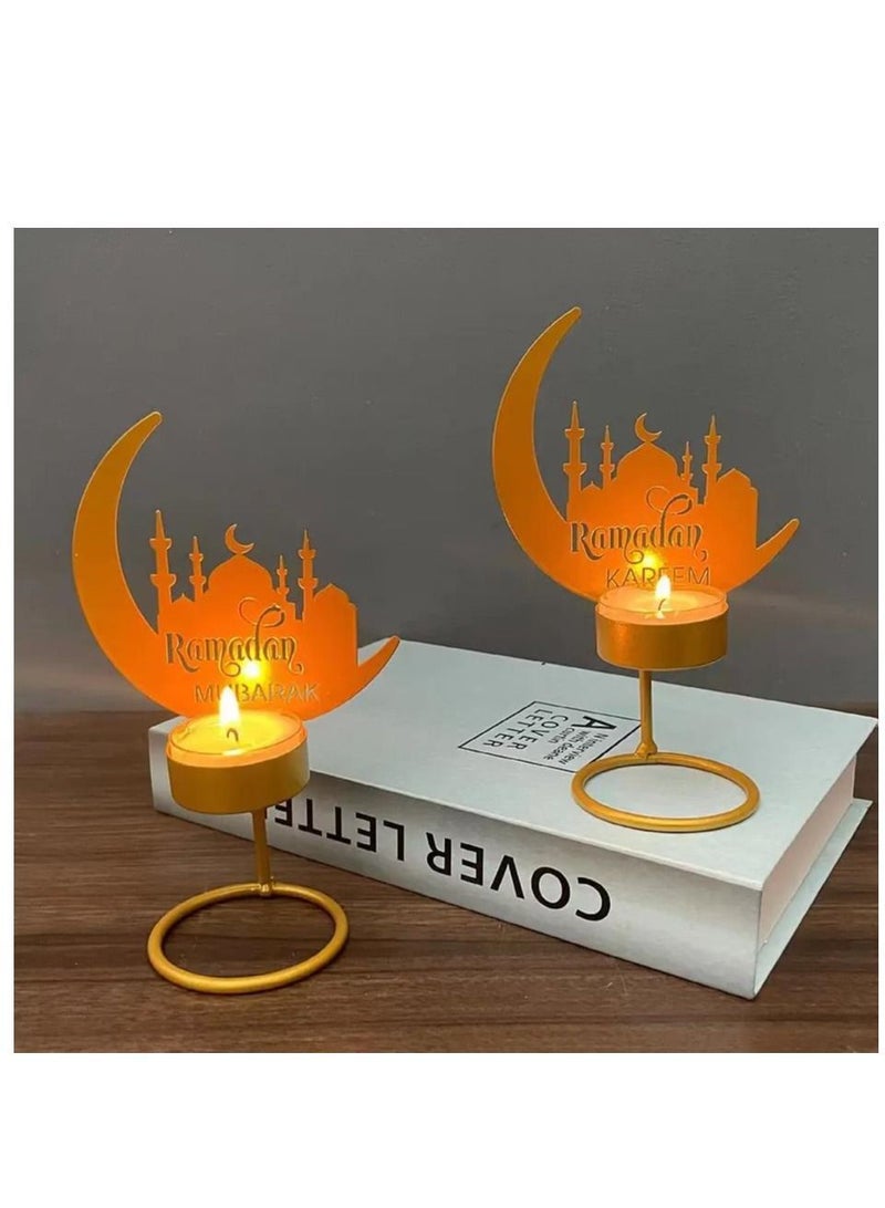 XiuWoo Ramadan Kareem Decorative Moon Shape Iron Candle Holder Eid Mubarak Candlestick Stand For Home Decorations - Image 2