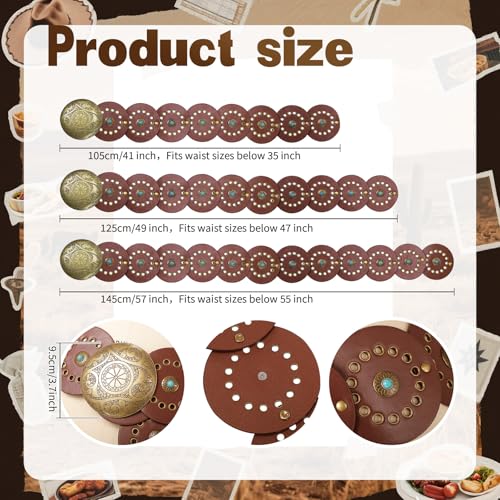 Chicingyou Western Wide Brim Hat and Cowgirl Belt Sets for Women Turquoise Vintage Boho Disc Outfit Accessories(Brown,57 Inch) - Image 3