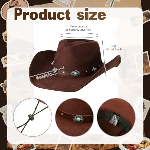 Chicingyou Western Wide Brim Hat and Cowgirl Belt Sets for Women Turquoise Vintage Boho Disc Outfit Accessories(Brown,57 Inch) - Image 2