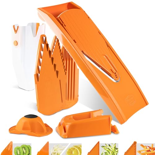 Börner Mandoline Slicer V1 (Professional Set) • V-Slicer with 4 Inserts, Fruit Holder, Docking Station, Box • Adjustable Vegetable Slicer • Cuts into Slices, Strips & Dices • Color: Orange - Image 1